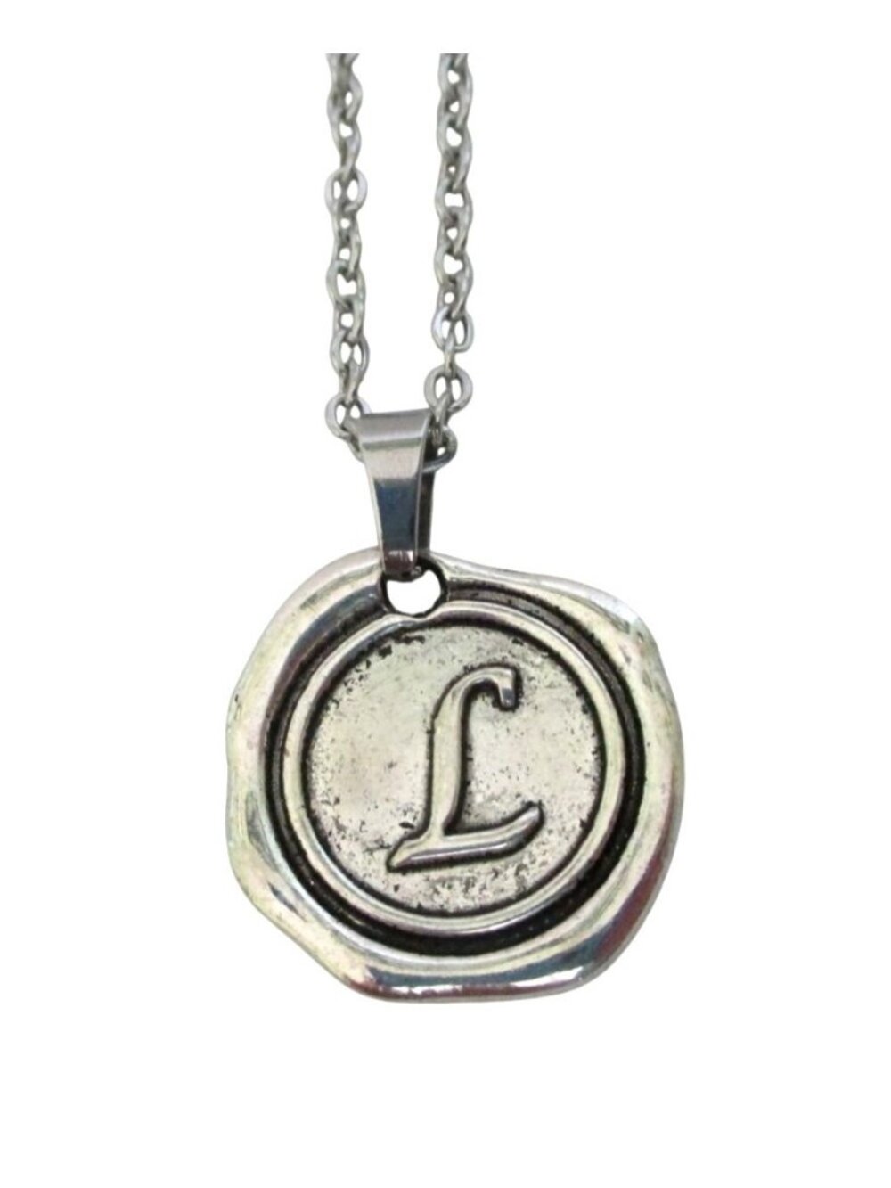 New Initial "L"Wax Seal Style Pendant Necklace on 18" Stainless Chain